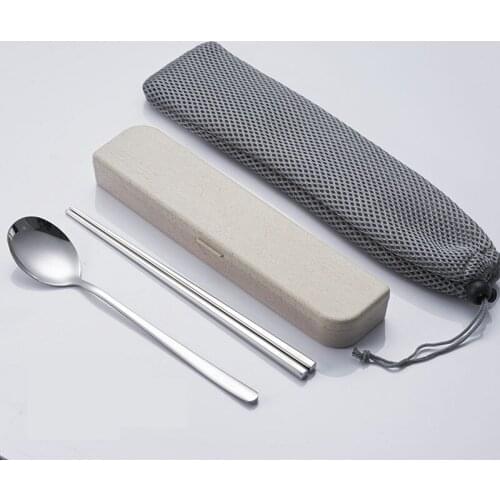 Korean Food Grade Stainless Steel Chopsticks Spoon Students Two Sets Of Portable Adult Cutlery Box Creative Cubiertos Camping
