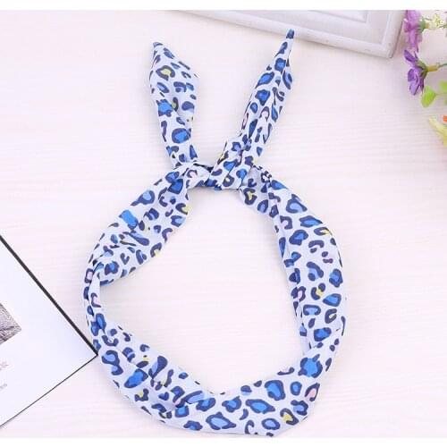 1Pc Cute Leopard print Bunny Rabbit Ear Ribbon Headwear Hairband Metal Wire Scarf Headband Hair Band Accessories
