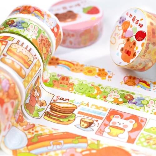 Colorful fairy tale town Kawaii Planner Handbook Decorative Washi Masking Tape School Supplies Korean Stationery Album Stickers
