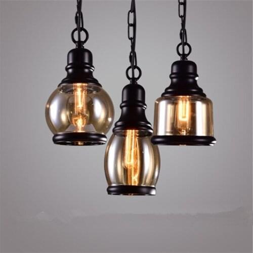 Retro Loft Industrial Metal Chain Glass Lampshade E27 Led Bulb Pendant Light Bar Restaurant Dinning Room Cafe Lighting Fixture