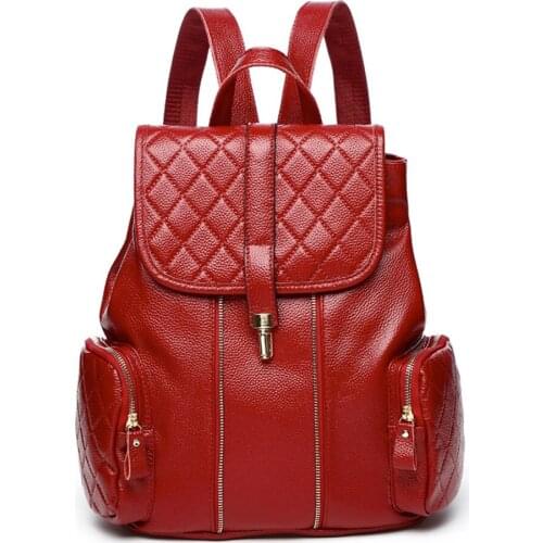 Geniune Leather Plaid Backpack Women Fashion Designer Waterproof Travel Backpacks School Bag For Girls Rucksack Mochila Mujer