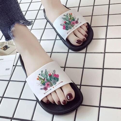 Women Fun Cute Cactus Cartoon Print Shoes Slippers Sandals Comfort Casual Harajuku Summer Female Indoor Slippers