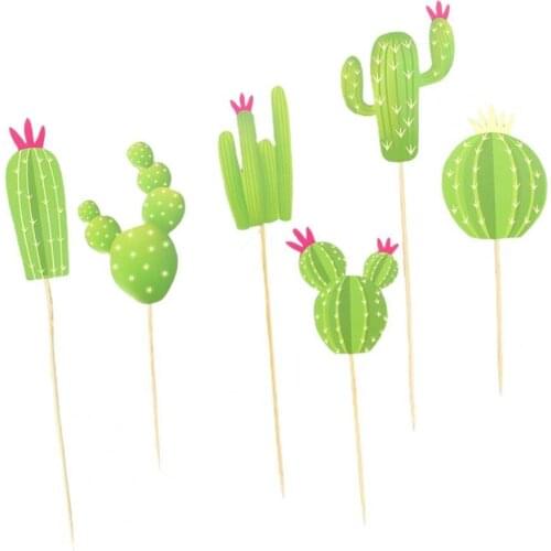 6Pcs/Set Cactus Cake Toppers Cute Green Paper Tropical Summer Cake Decoration for Party Birthday cake plugin decoration