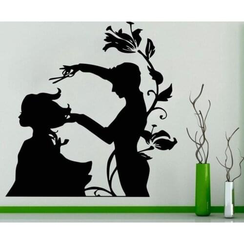 Hair Salon Wall Decal Hairstyle Design Beauty Salon Interior Decor Girls Flowers Art Door Window Vinyl Stickers Wallpaper Q515