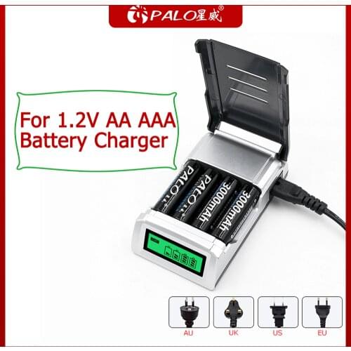 PALO 4 Slots LCD Display Intelligent Battery Charger For 1.2V AA AAA NIMH Battery Charger For remote control microphone camera