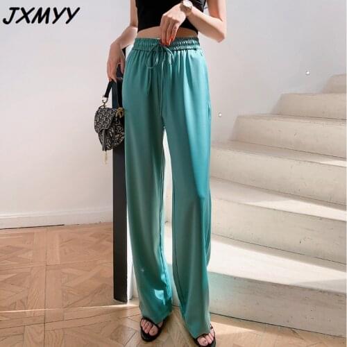 JMXYY 2021 New High-Waisted Cloud Pants Straight Pearl Yarn Drape Wide-Leg Pants Loose And Versatile Casual Thin Womens Pants
