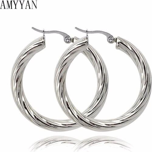 Silver Color Stainless Steel Women Earring Jewelry Fashon Trendy Thick and Simpe 1 Pair Never Fade Bohemia Present for Woman