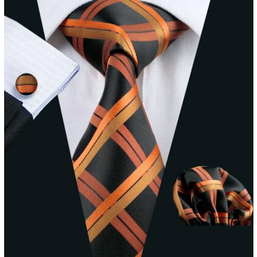 LS-344 Hot Tie Plaid Fashion 100% Silk Jacquard Woven Tie + Hanky + Cufflink Set For Men Formal Wedding Groom Party Free Postage
