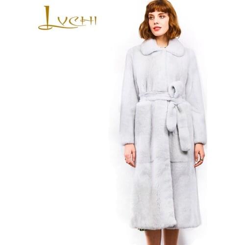LVCHI Winter 2019 Denmark Imported Velvet Mink Womens Natural Real Fur Coat Long Sleeve With Sashes Slim X-Long Mink Fur Coats