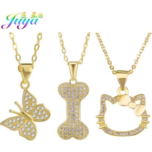 Juya Gold /Rose Gold Necklace Supplies Micro Pave Zircon Butterfly Cat Dog Pendant Necklace For Women Christmas Gift