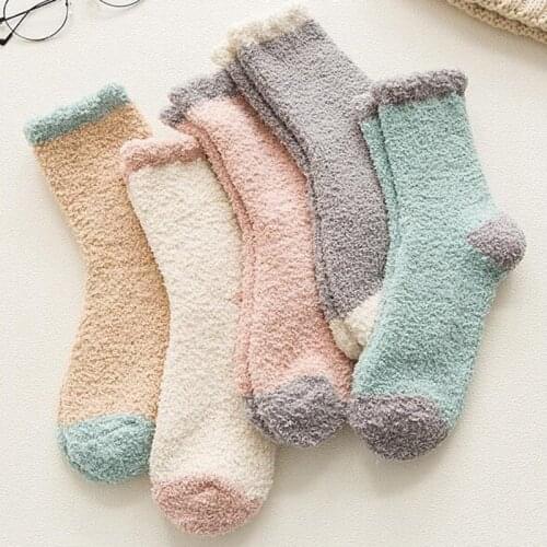 Winter Warm Fluffy Socks In Womens Socks Cute Soft Elastic Coral Velvet Socks Indoor Floor Towel Socks Breathable Pure Colors
