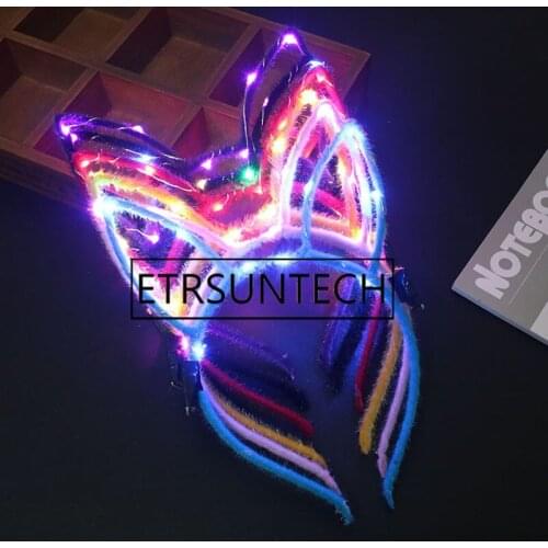 100pcs LED Light Up Glowing Rabbit Ear Headband Bunny Women Girl Flashing Headwear Easter Cosplay Dress Up Props Hairband