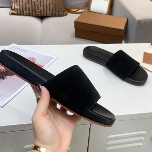 2021 Brand New Top real Suede Slippers flat shoes for Men Round toe Spring Ladies PU Simplicity Runway Casual flat Shoes Women