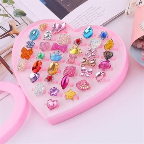 36pcs Shiny Adjustable Diamond Rings With Box Fixed Style For Girls Perfect Gift Xmas Birthday Prize
