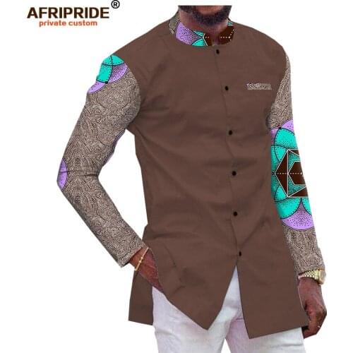 2019 African Men Shirts Dashiki Tops Print Blouse Ankara Wear Wax Batik Long Sleeve T Shirt Slim Fit AFRIPRIDE A1912008