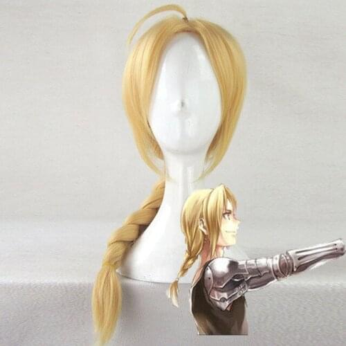 Anime Fullmetal Alchemist Edward Elric 55cm Medium Long Straight Braid Styled Synthetic Cosplay Costume Party Wig + Wig Cap