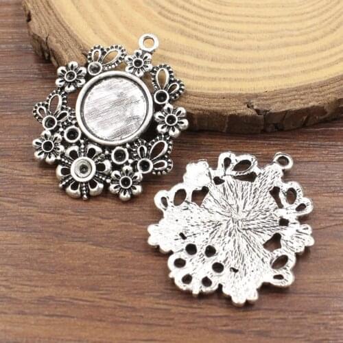 Fit 12mm Antique silver Cameo/Glass/Cabochon Frame bezel Settings DIY-Accessory Pendant Charm 29x34mm 10pcs/lot K05444