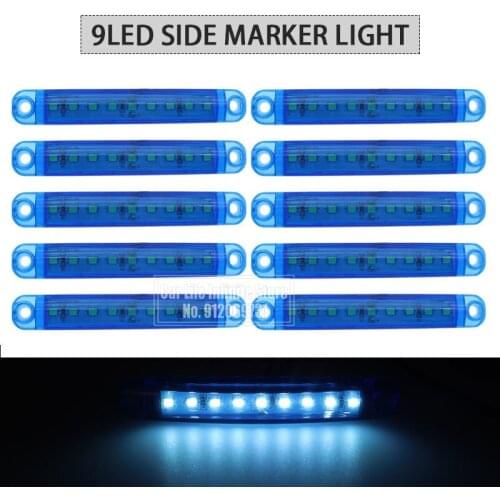 10PCS Blue 9LED Bus Truck Trailer Truck 24V LED Lights Side Marker Light Waterproof LED Light Tail Indicator Parking Light