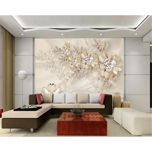 Beibehang Custom large 3D wallpaper luxury jewelry flower swan modern home decoration wallpaper wallpapers for living room