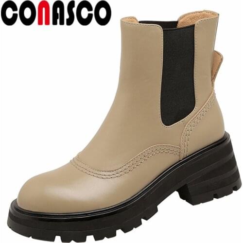 CONASCO Concise Design Women Ankle Boots Autumn Winter Warm Cow Leather Party Prom Office Lady Shoes New Arrival Boots Woman