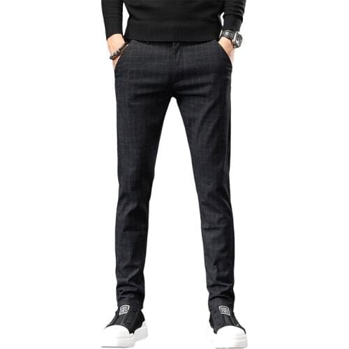 Mens Fitted Straight Plaid Color Business Casual Pants 2020 Autumn Brand Clothing Comfortable Stretch Classic Slim Pants