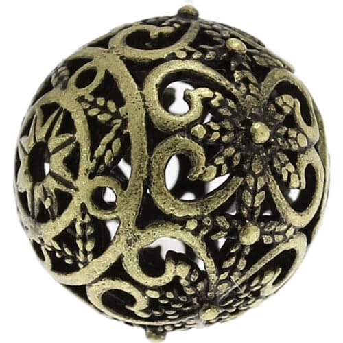 DoreenBeads Copper Spacer Beads Round Antique Bronze Flower Hollow Pattern About 17mm x 16mm ,Hole:Approx 2mm,1 Piece