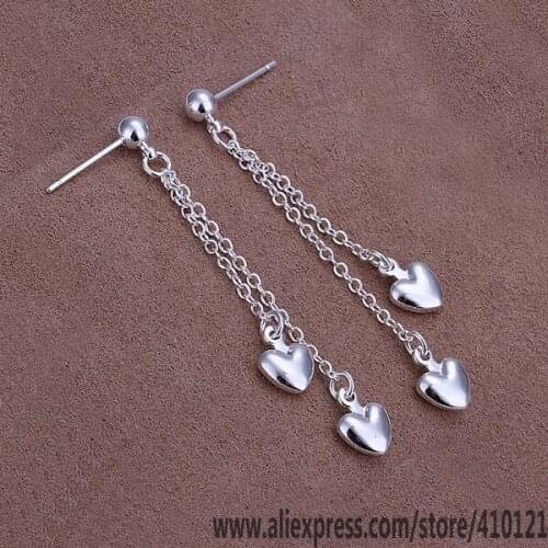 E248 Hot Sale High Quality Silver Clolor Jewelry,Wholesale Sterling Jewelry Elegant Charms Fashion Dual-Heart Earrings/dmtameaa