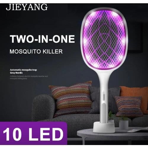 Electric Flies Swatter 2 In 1 Intelligent 10 LED Trap Mosquito Killer Lamp 3000V USB Rechargeable Eable Bug Zapper Mosquito Trap