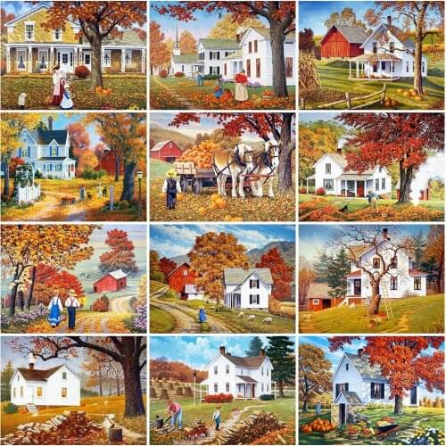 Evershine Diamond Embroidery House 5D DIY Diamond Painting Autumn Cross Stitch Scenery Diamond Mosaic Full Layout Home Decor
