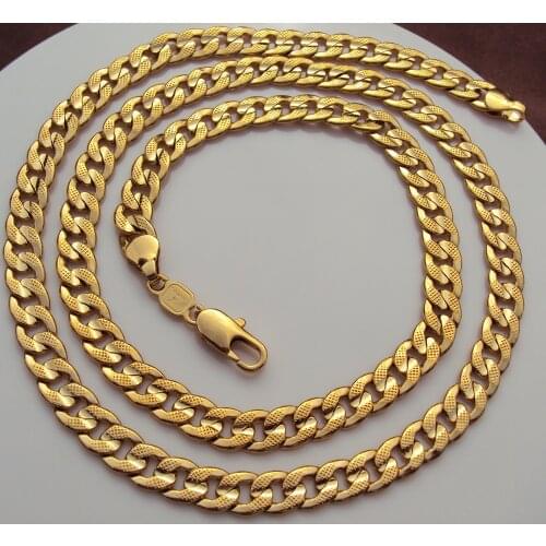 Handsome 24K Yellow Gold GF Figaro Curb Link Chain Necklace 23.6 Inch 7MM Unconditional Lifetime Replacement Guarantee