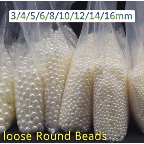 3/4/5/6/8/10/12/14/16mm Pearls Round Loose Beads Acrylic Spacer Beads Imitation For Jewelry Making DIY Garment Pearls Beads