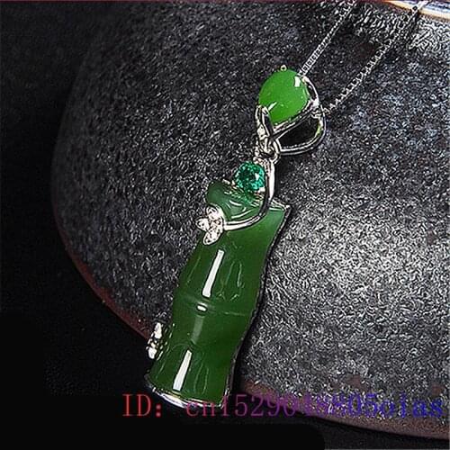 Jade Bamboo Pendant Gemstone Gifts Necklace Jewelry Chalcedony Agate Zircon Women 925 Silver Natural Chinese Fashion Charm