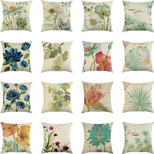 American Style Flower Pattern Printed Linen Pillow Case Sofa Seat Bedroom Soft Cushion Cover Home Decor Gifts Pillow Cases