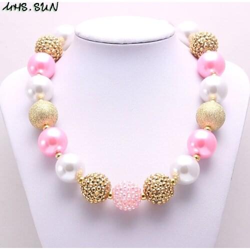 MHS.SUN 1PC Baby chunky beaded necklace fashion kids/children/girls imitation pearl bubblegum necklace handmade diy jewelry gift