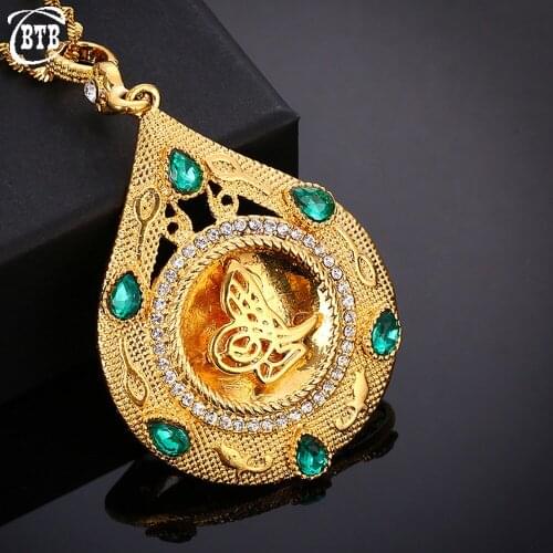 Green/White Crystal Fashion New Ladies Pendant Necklace Luxury Jewelry Golden Arabian Islamic Pendant Necklace Gift Wholesale