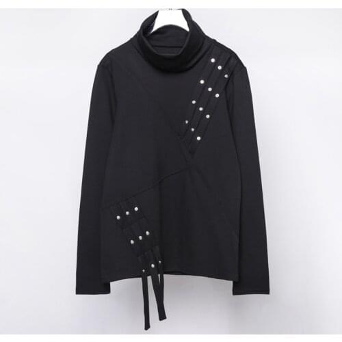 Dark Department Design Personality Asymmetrical Stitching high-necked long-sleeved lapel mens Hoodie undershirt