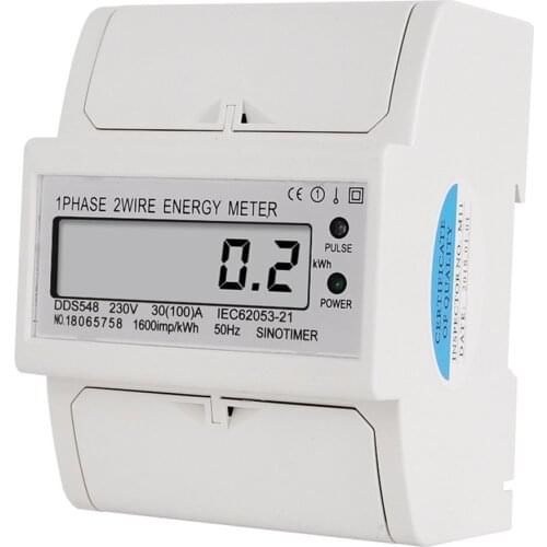 Overload 30-100A 230V AC Single Phase 2 Wire Digital Wattmeter Electricity Cost Measuring Meter DIN Rail Mount