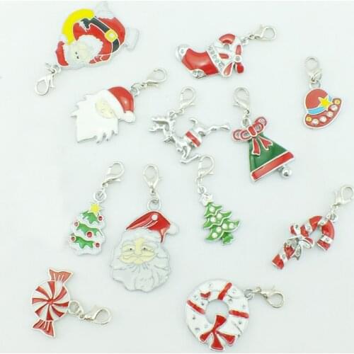 JINGLANG Wholesale Mixed Lobster Clasp Charms Alloy Christmas Pendants DIY Christmas Decoration Gift Jewelry Free Shipping