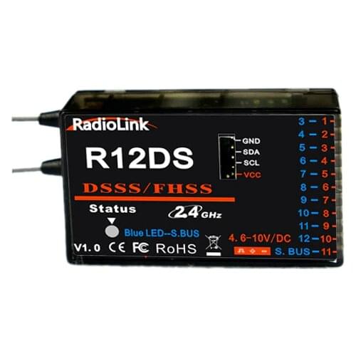 Original RadioLink R12DS 2.4GHz 12CH DSSS & FHSS Receiver for RadioLink AT9 AT9S AT10 AT10II Transmitter Support For SBUS PWM
