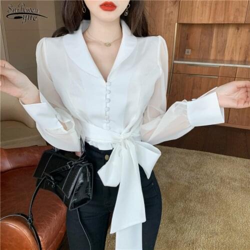 Autumn Fashion Woman Blusas Mujer Elegant White Bow Long Sleeve Womens Shirt Top Blouses and Shirts Women Tops Plus Size 15746
