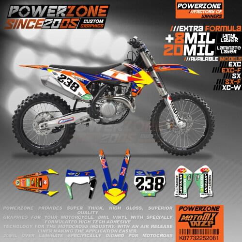PowerZone Custom Team Graphics Backgrounds Decals 3M Stickers Kit For KTM SX SXF MX EXC XCW Enduro 125cc to 500cc 2016-2019 081