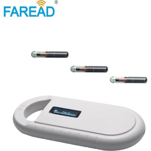 RFID 134.2KHz FDX-B ID64 ISO Animal mini portable implant microchip Handheld Reader scanner for dog pet+x1 glass tag free sample