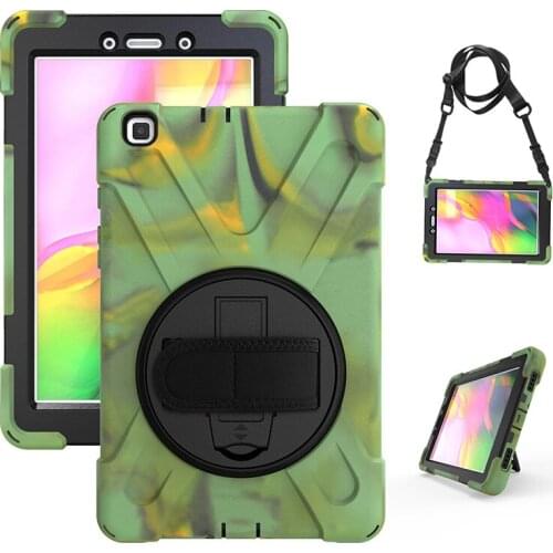 Shockproof Silicone Hybrid Grip Case with Shoulder and Wrist Strap for Samsung Galaxy Tab A 8.0 2019 SM-T295 SM-T290 SM-T297+Pen