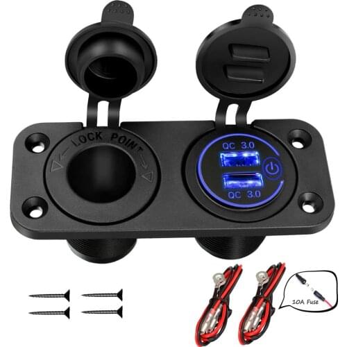 Quick Charge 3.0 QC3.0 Cigarette Lighter Socket Splitter 12-24V Dual USB Charger Power Outlet with Switch for Car Boat Marine RV