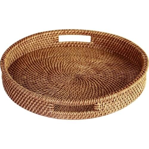 Rattan household desktop tea tray creative fruit bread basket portable fruit bowl hotel tray towel basket storage special WF