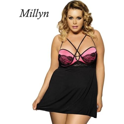 MILLYN Rose Red Lace bra babydoll sexy underwear bra steel holders erotic Lingerie female Plus size M-6XL nightdress Nightgowns