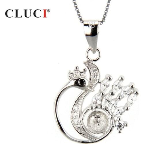 CLUCI Silver 925 Elegant Women Charms Pendant Jewelry 925 Sterling Silver Pearl Pendant Mounting Peafowl Shaped Pendant SP087SB