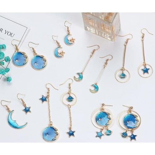 New Moon Star Universe Asymmetrical Long Tassel Earring For Women Girl Fashion Korean Big Circle Earrings Jewelry