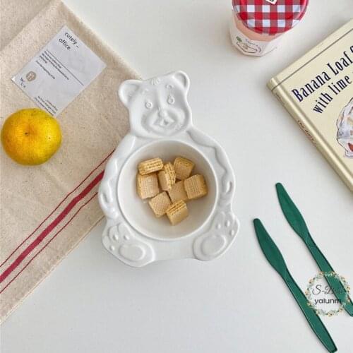 Ins Bear Plate Cute Girly Heart Dessert Cake Fruit Salad Bowl Ceramic Plate Fruit Dish