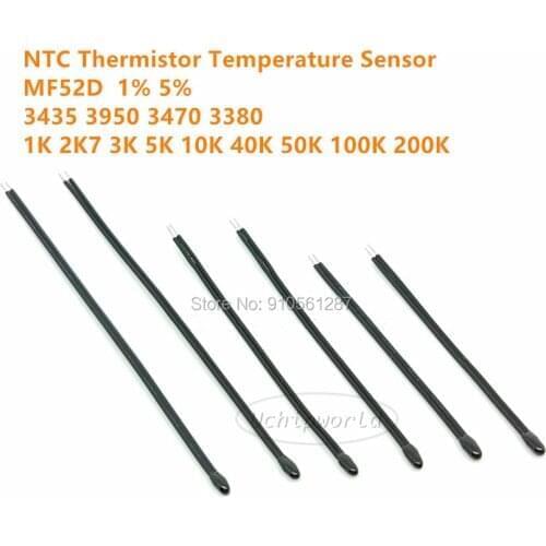 NTC Thermistor MF52D Temperature Sensor 3435 3950 3470 3380 5% 50K 100K 200K 1K 2K7 5K 10K Probe with wire 50mm 100mm